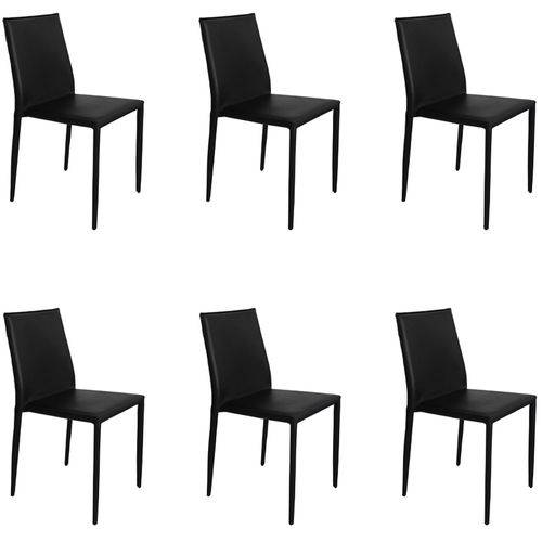 Kit 6x Cadeira Design Quadrada Preto Assento Estofado Tecido Couro Moderna Cozinhas Salas Zurique Fratini