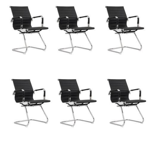 Kit 6x Cadeira Escritorio Office Rodizio Eames Manhattan Preto Cromado Fixa Diretor com Braços Fratini