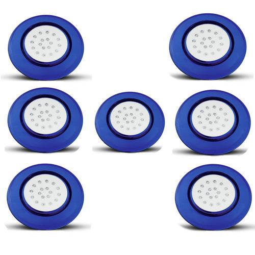 Kit 7 Luminárias de Piscina Iluctron 125mm 9w 12v Ip68 Led Branco 3000k Corpo Azul