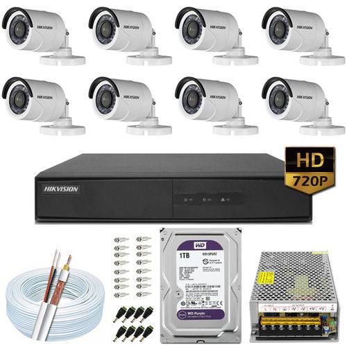 Kit 8 Câmeras Hikvision HD 720p 1mp 2ce16c0t 8 Canais Purple