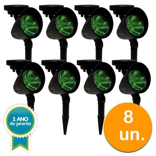 Kit 8 Luminárias Solares Refletor Spot LED ABS com Espeto para Jardim - Ecoforce - 17277 - Verde