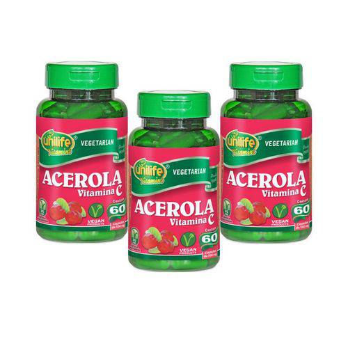 Kit com 3 Acerola Vitamina C - Unilife - 60 Cápsulas