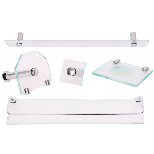 Kit Acessórios de Vidro para Banheiro Incolor Retangular