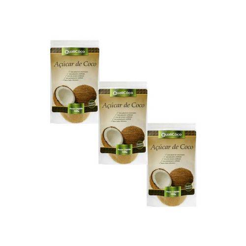 Kit 3 Açucar de Coco Natural - Qualicôco - Saches com 100G