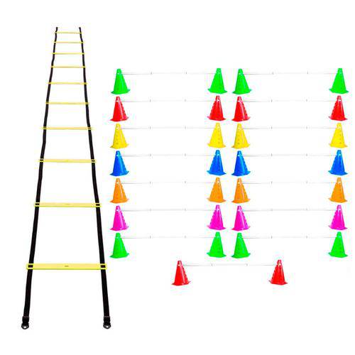 Kit Agilidade 30 Cones Barreira + Escada Plastico Funcional