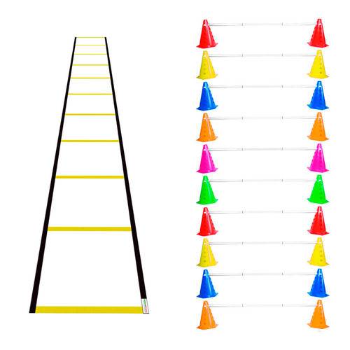 Kit Agilidade Funcional 20 Cones com Barreira e Escada Nylon