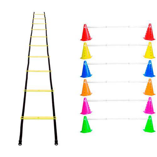 Kit Agilidade Funcional 12 Cones Barreira + Escada Plastico