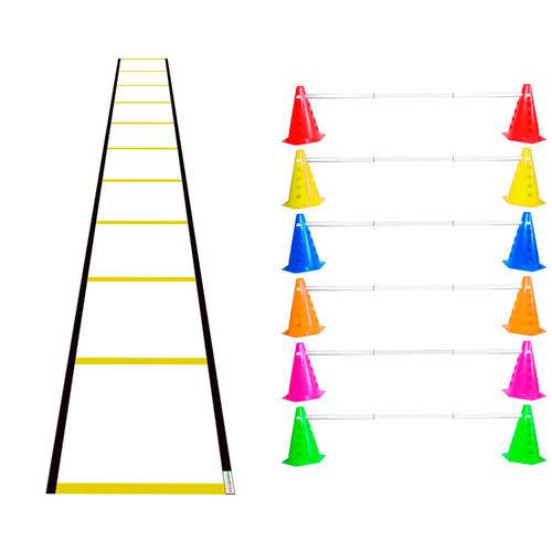 Kit Agilidade Funcional 12 Cones com Barreira e Escada Nylon