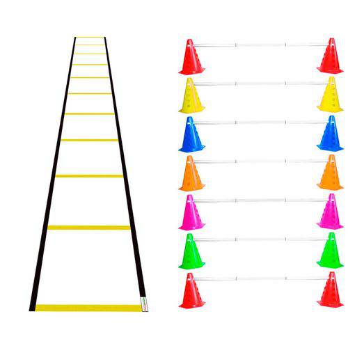 Kit Agilidade Funcional 14 Cones Barreira + Escada Nylon