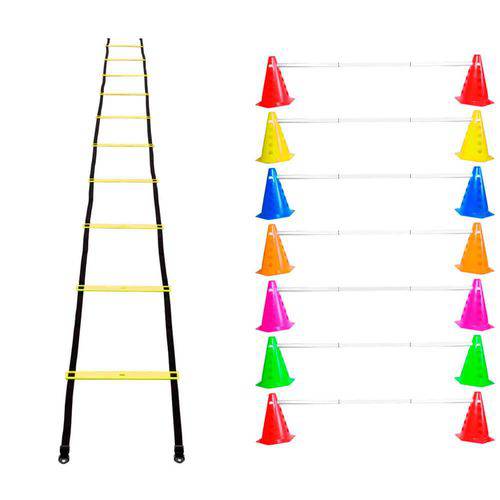 Kit Agilidade Funcional 14 Cones Barreira + Escada Plastico