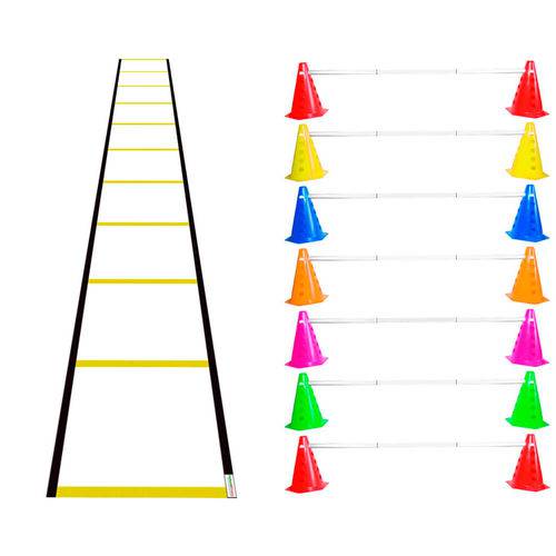 Kit Agilidade Funcional 14 Cones com Barreira e Escada Nylon