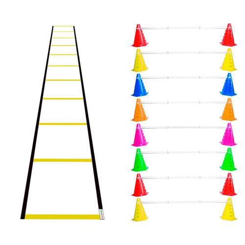 Kit Agilidade Funcional 16 Cones com Barreira e Escada Nylon
