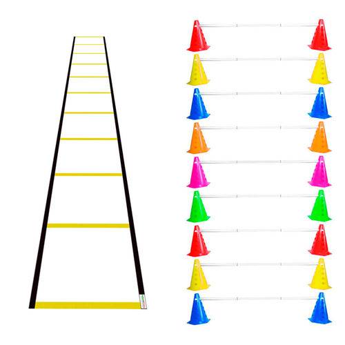 Kit Agilidade Funcional 18 Cones com Barreira e Escada Nylon