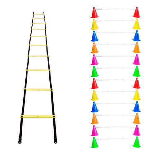 Kit Agilidade Funcional 24 Cones Barreira + Escada Plastico