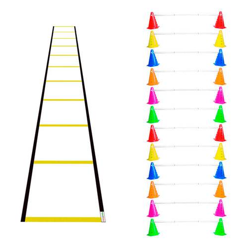 Kit Agilidade Funcional 24 Cones com Barreira e Escada Nylon