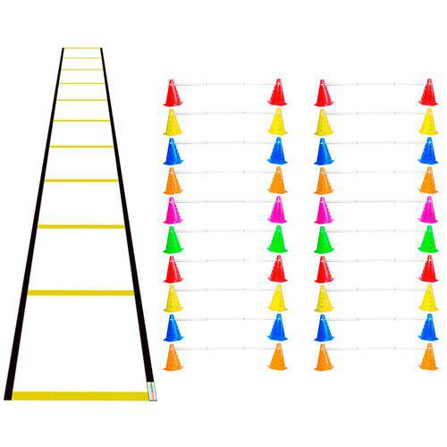 Kit Agilidade Funcional 40 Cones Barreira + Escada Nylon