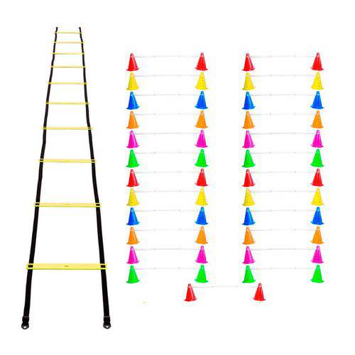 Kit Agilidade Funcional 50 Cones Barreira + Escada Plastico