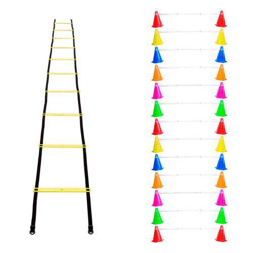 Kit Agilidade Funcional 26 Cones Barreira + Escada Plastico