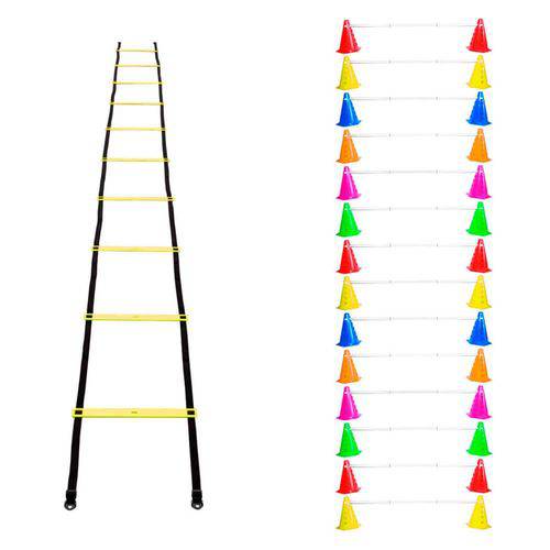 Kit Agilidade Funcional 28 Cones Barreira + Escada Plastico