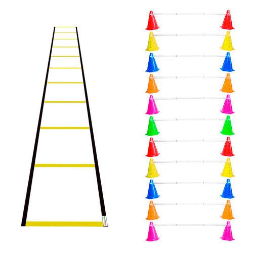 Kit Agilidade Funcional 22 Cones com Barreira e Escada Nylon