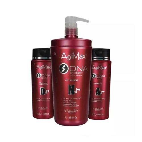 Kit AgiMax DNA Redutor de Volume Shampoo 500ml+Anti Volume 1L+Finishing 460g
