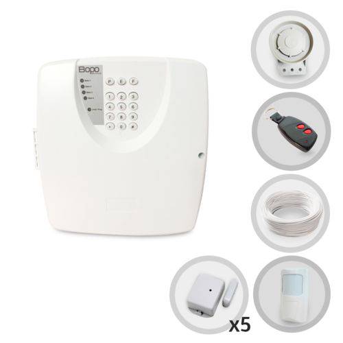 Kit Alarme Residencial Bopo 6 Sensores Sem Fio e Discadora (Sem Bateria)