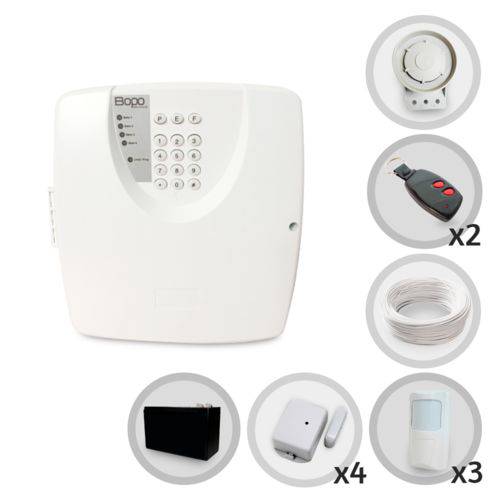 Kit Alarme Residencial ou Comercial 7 Sensores Sem Fio Bopo com Discadora e Bateria para Back Up