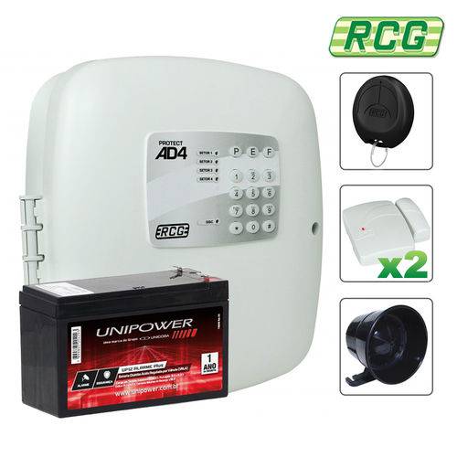 Kit Alarme Residencial Comercial Rcg AD4 Sem Fio com 02 Sensores