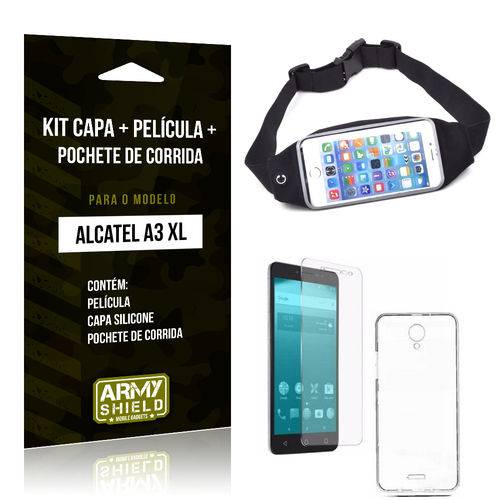 Kit Alcatel A3 XL Capa Silicone + Película de Vidro + Pochete para Corrida - Armyshield