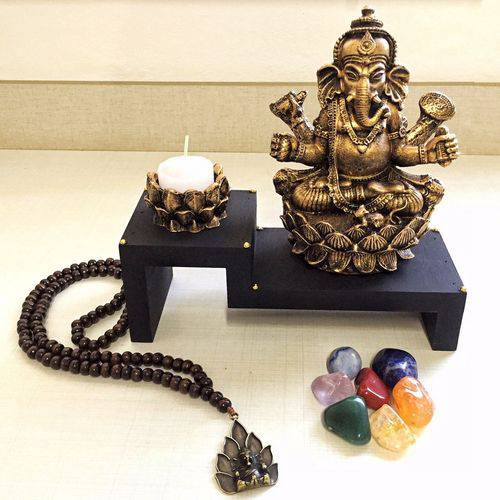 Kit Altar de Ganesha + Castiçal + Japamala + Kit dos Chakras