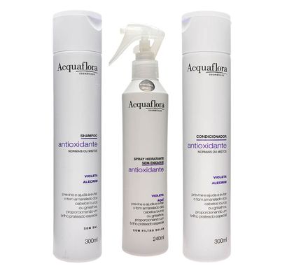 Kit Antioxidante Shampoo Condicionador Cabelos Normais e Mistos Spray - Acquaflora