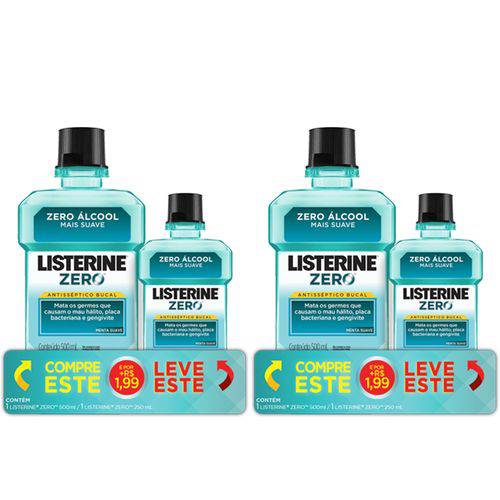 Kit Antisséptico Bucal Listerine Zero Compre 500mL + R$ 1,99 Leve 250mL com 2 Unidades