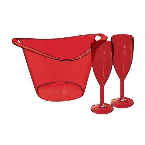 Kit Apaixonado - Champagneira e Duas Taças - Vermelha