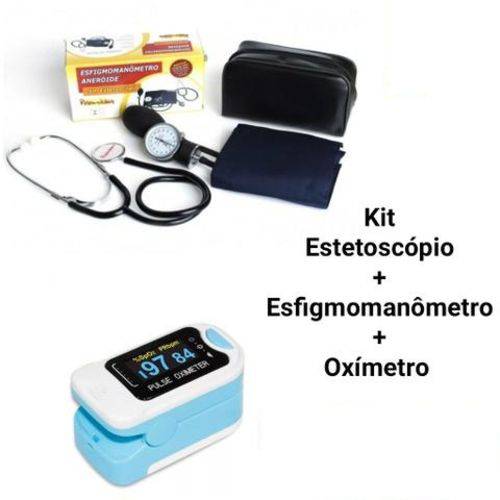 Kit Aparelho de Pressão + OXÍMETRO (esfigmomanômetro) + Esteto Preto