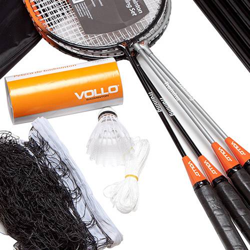 Kit Badminton com 4 Raquetes e 3 Petecas de Nylon Szr004 - Vollo