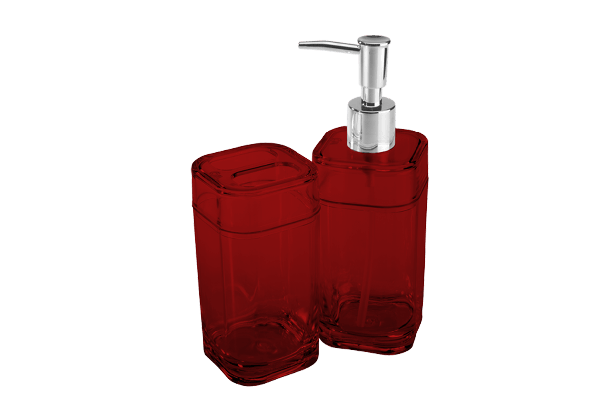 Kit Banho - Splash 6,5 X 6,5 X 19,2 Cm / 6,5 X 6,5 X 12,7 Cm Vermelho Transparente Coza