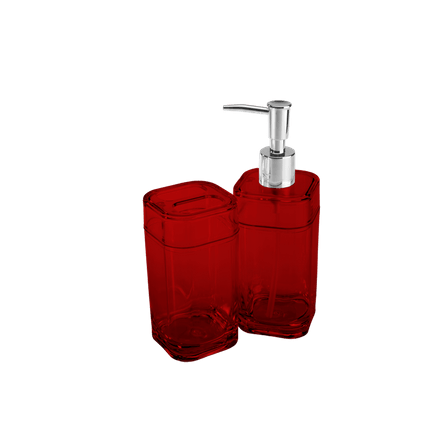 Kit Banho - Splash 6,5 X 6,5 X 19,2 Cm / 6,5 X 6,5 X 12,7 Cm Vermelho Transparente Coza
