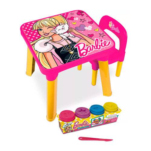 Kit Barbie Conjunto Mesa com Cadeira e Massinha com 4 Potes - Fun Divirta-se