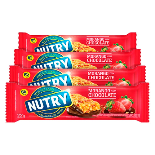 Kit Barra de Cereal Nutry Morango com Chocolate 22g 4 Unidades