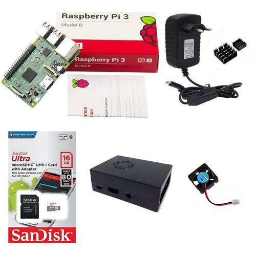 Kit Básico Raspberry Pi 3 - 16gb Case com Cooler