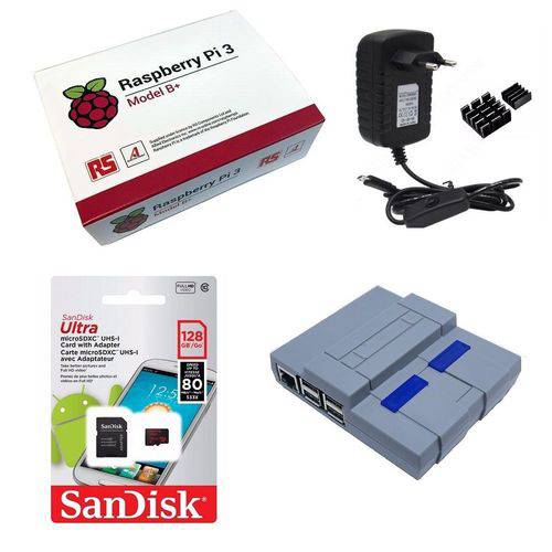 Kit Básico Raspberry Pi 3 B+ Plus - 128gb Case Snes