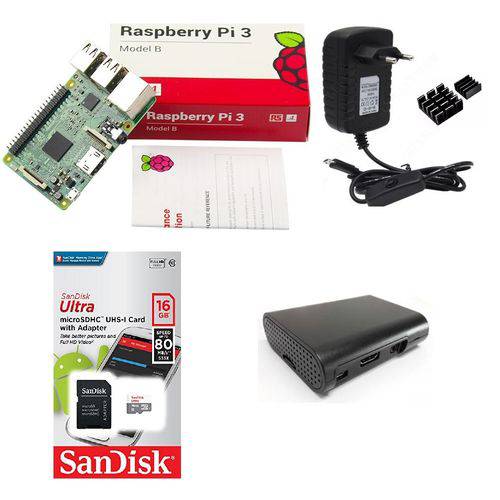 Kit Básico Raspberry Pi 3 Pi3 - 16gb Case Black