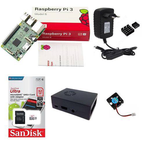 Kit Básico Raspberry Pi 3 Pi3 - 16gb Case com Cooler
