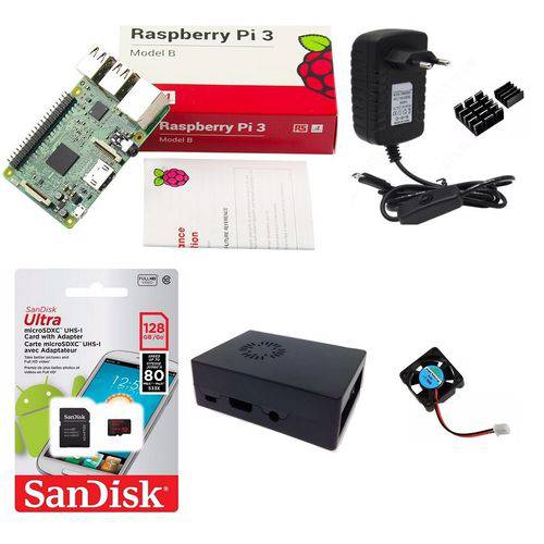 Kit Básico Raspberry Pi 3 Pi3 - 128gb Case com Cooler