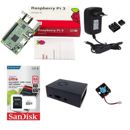 Kit Básico Raspberry Pi 3 Pi3 - 64gb Case com Cooler