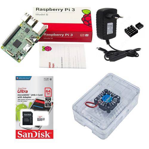 Kit Básico Raspberry Pi 3 Pi3 - 64gb Case Premium com Cooler