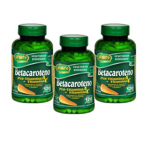 Kit com 3 Betacaroteno Pró - Vitamina a + C - Unilife - 120 Cápsulas