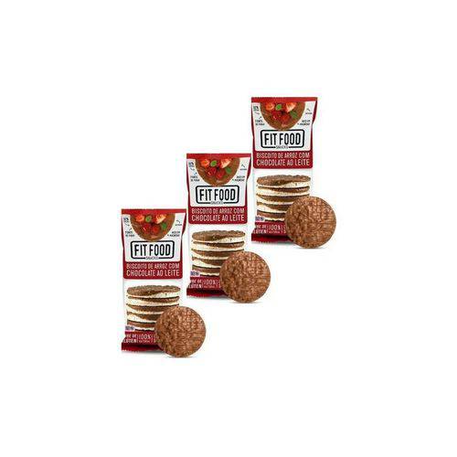 Kit 3 Biscoito de Arroz C/chocolate ao Leite - Fit Food - 70g
