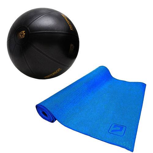 Kit Bola de Exercícios Fit Ball Training 55cm Pretorian + Tapete de Yoga Azul Liveup Ls3231b