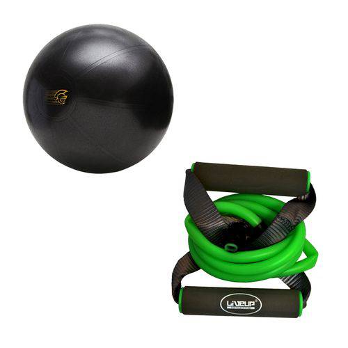 Kit Bola de Exercícios Fit Ball Training 65cm Pretorian + Extensor Elástico 1 Via Liveup Ls3201-m